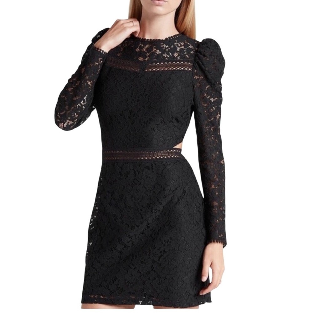 Express Black Lace Cut-Out Puff Sleeve Mini Dress NWT Goth Lace Long Sleeve